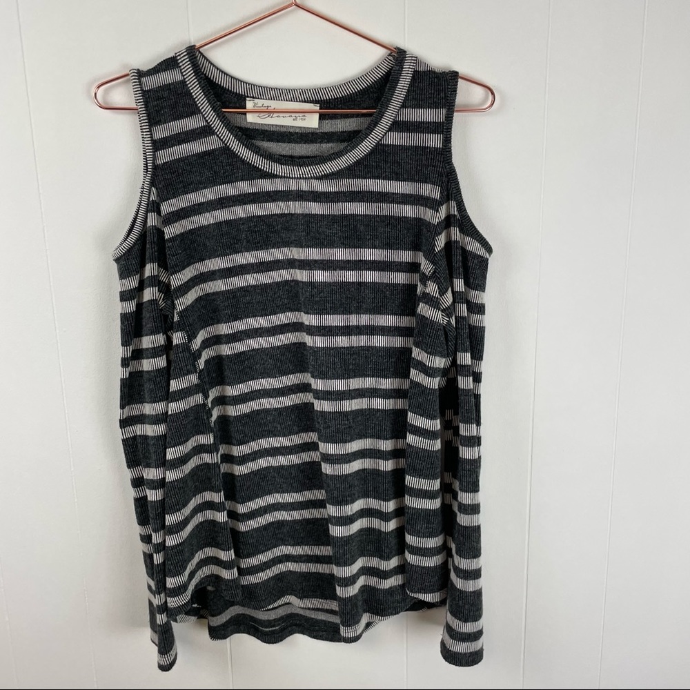 Vintage Havana Cold Shoulder Ribbed Long Sleeve Top